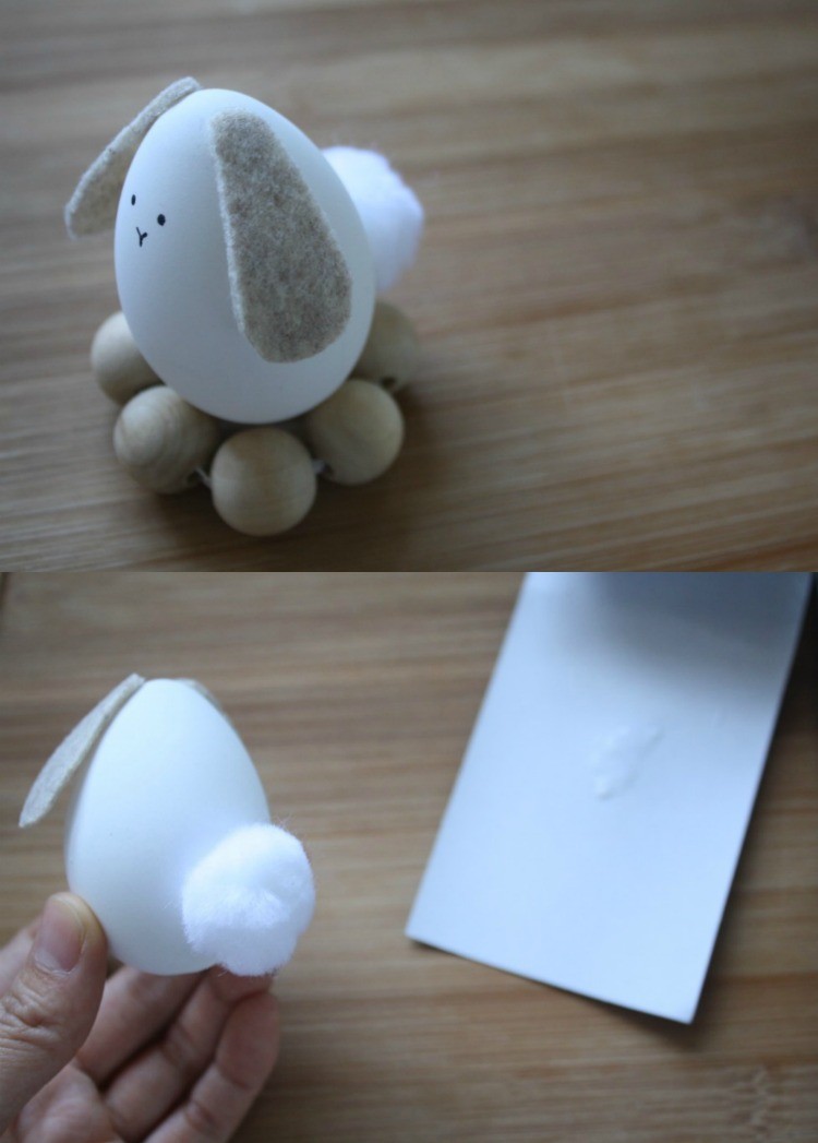roliga påskägg-design-kanin-pompon-öron