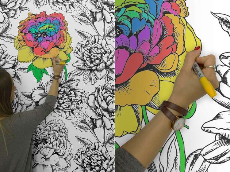 Tapeter med mönster blommönster-tapeter-målning-idéer-väggdesign