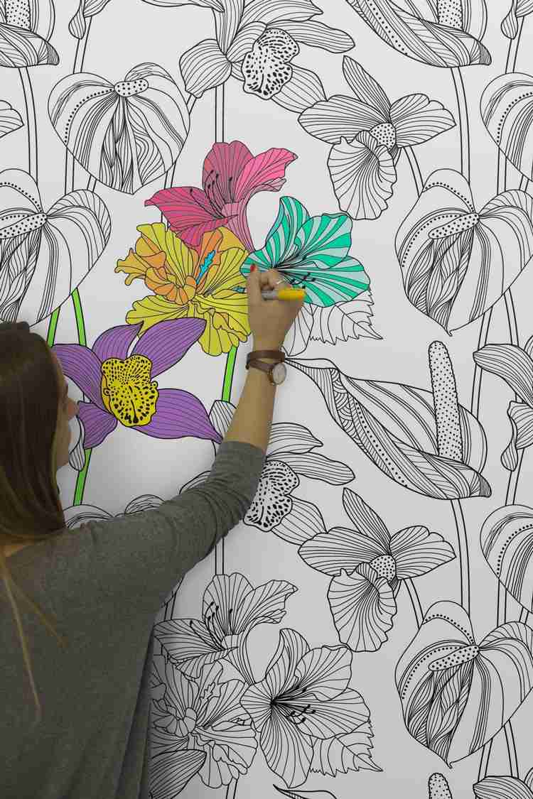 tapeter-mönster-tropiska-blommor-motiv-vägg-design-idéer-färgglada