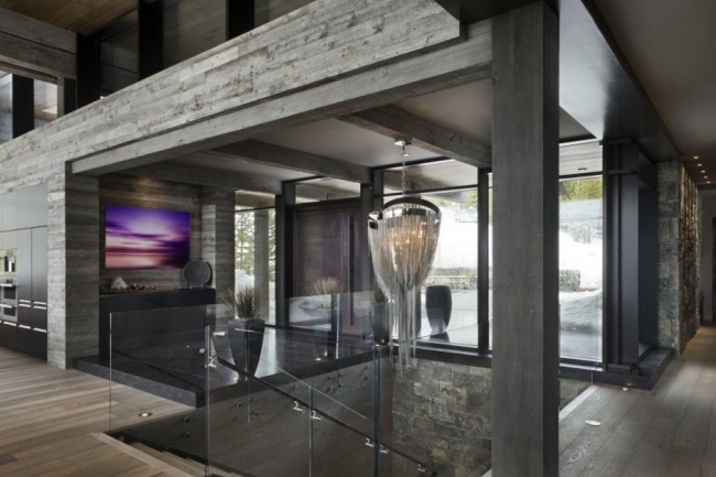 Trappa interiördesign idéer beklädning natursten glas räcke hydda
