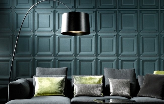 Väggbeklädnader fiberduk tapeter moderna möbler idéer vardagsrum-mörkblå-grön