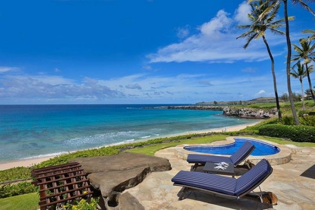 semester villa på hawaii maui strand palmer solstolar
