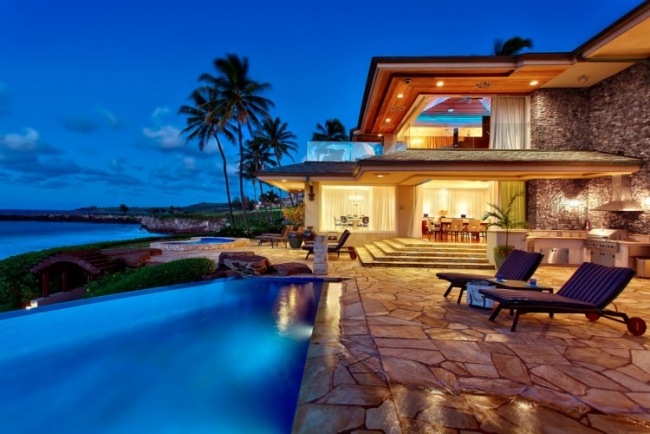 semester villa i hawaii maui pool uteplats nattbelysning