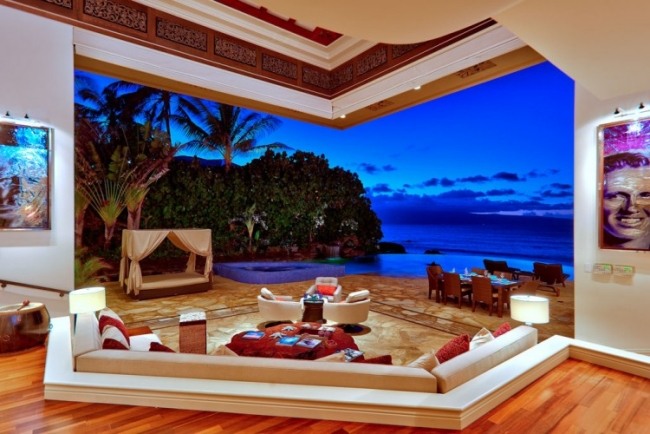 semester villa på hawaii terrass lounge säng havsutsikt