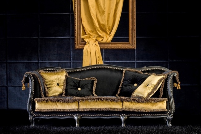 Lyxig soffdesign italiensk guld svart sammetslen callas gardin-utsökta material