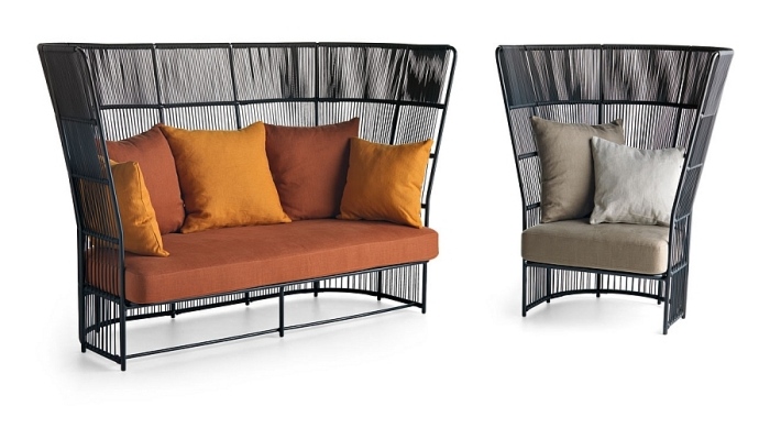 Högryggsoffa-väderbeständig-bekväm-pad-orange-ram-svart