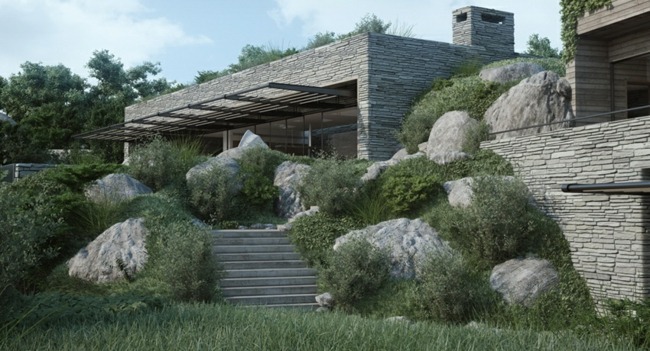 modern arkitektur drömvilla Corsica rock garden
