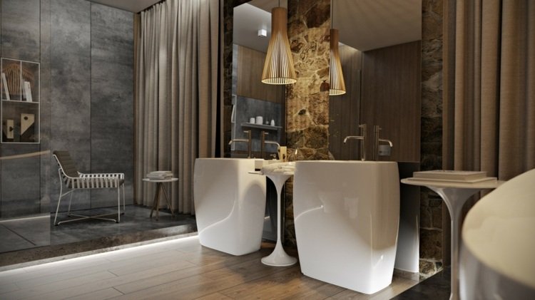 lyxigt badrum modern design spegel dusch betong