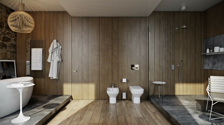 badrum lyx modernt rustikt retro stil trä mörkt