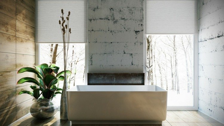 lyxigt badrum betong design anläggning vinkelbadkar