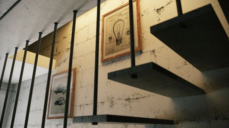 badrum lyx betong vägg bilder ram trä trappor