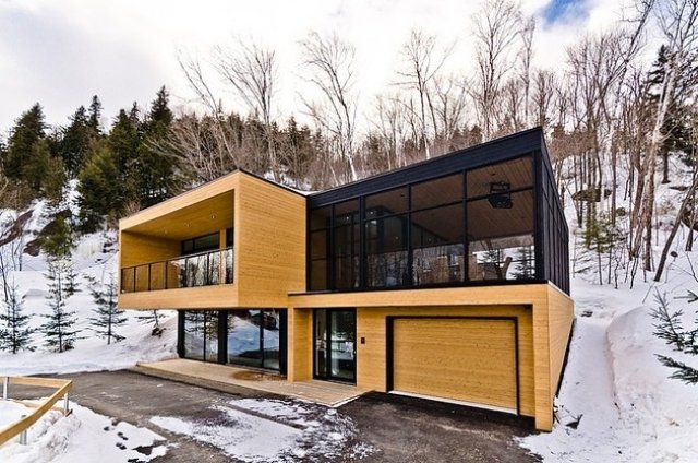 Platt tak ski chalet kanada modern form lägenhet