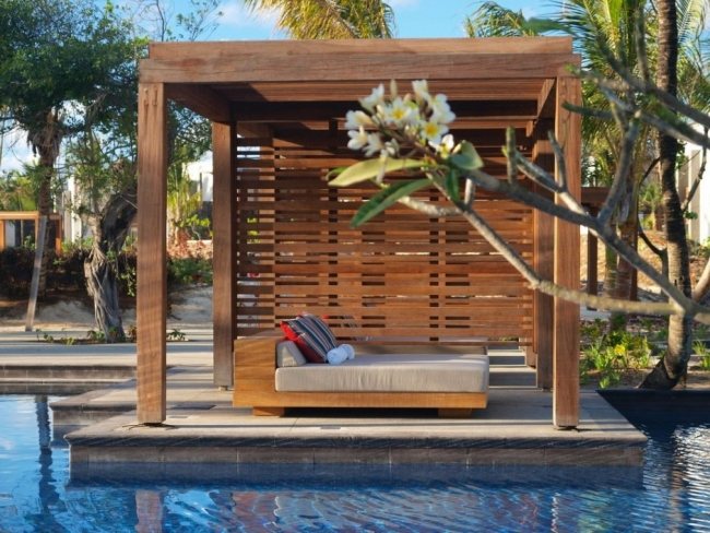 Utomhus solstol pool trä pergola-hotell anläggning-daybed