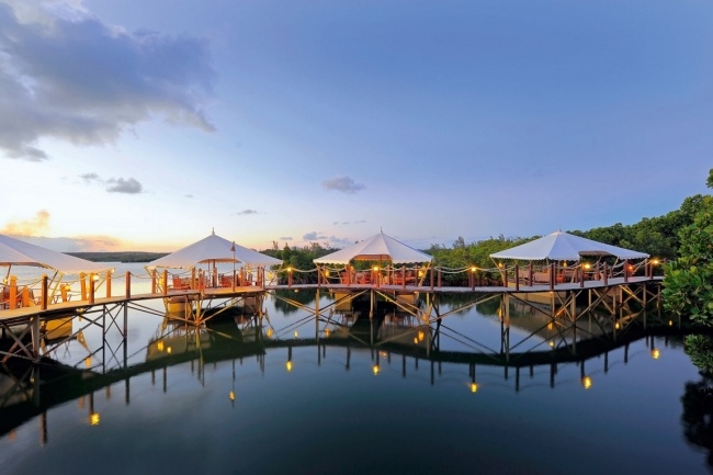 romantisk havsutsikt-lyxig resort Mauritius-lounge paviljonger