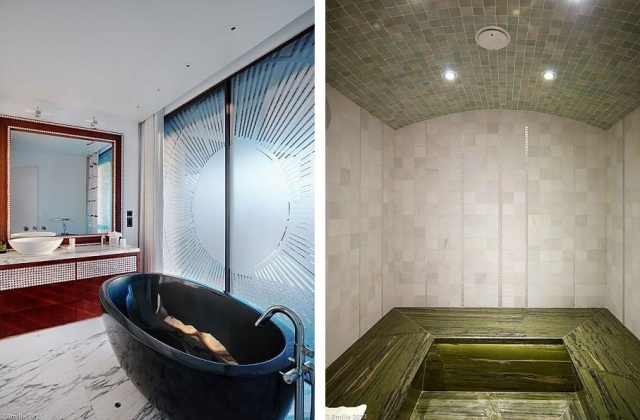 badrum design bastu svart badkar marmor golvplattor