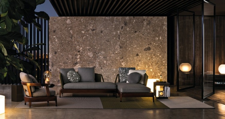 trädgård-lounge-möbler-sekretess-skydd-accent vägg-sten-belysning-trädgård