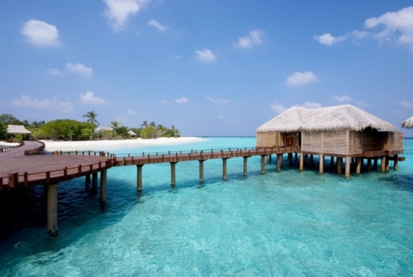 Maldiverna små fritidshus exotiska arkitektur vatten spännande