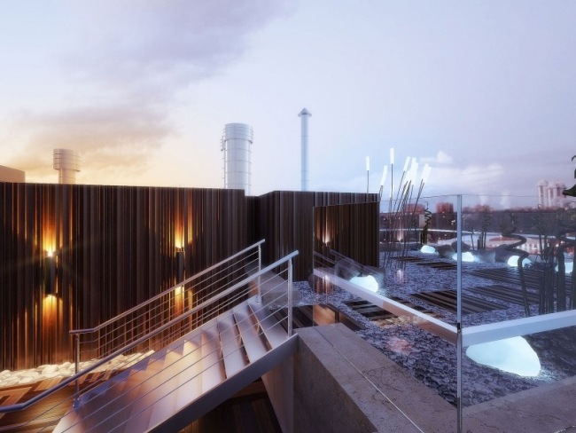 Takterrass takvåning modern Moskva 3d arkitektur visualisering