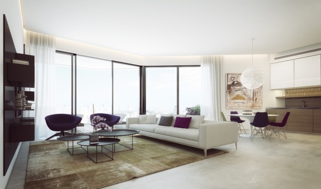 Vardagsrum-idéer-sittplatser-kasta kuddar-Tel-Aviv-Penthouse-Studio-Ando-Design