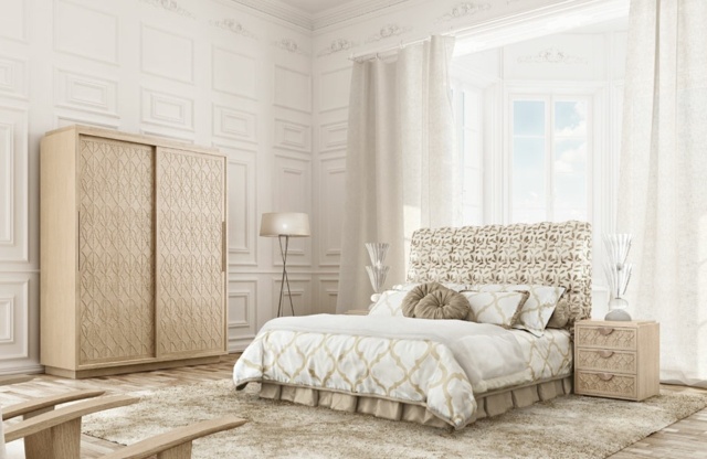 Dubbelsäng ram garderob sängbord matta designermöbler