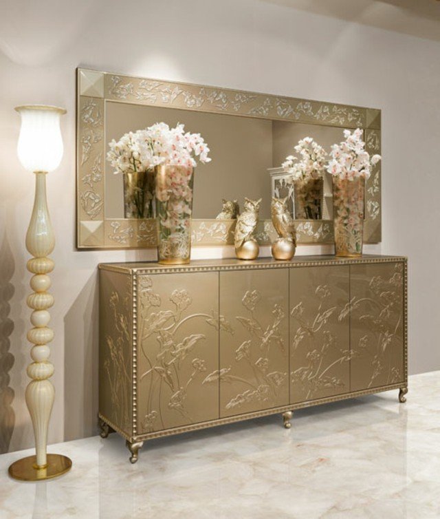 Byrå gyllene beläggningsmöbler Art Nouveau klassisk italiensk designer
