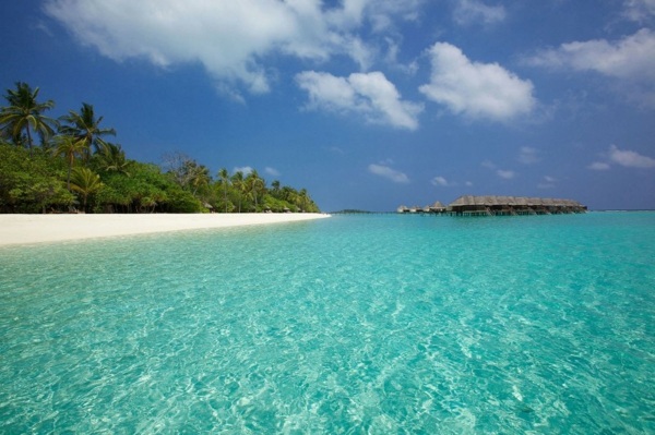 Maldiverna ö-blått hav