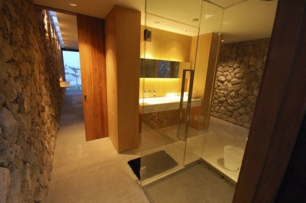 övergång badrum moderna möbler träelement inredning