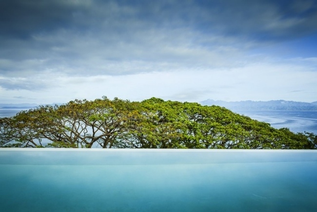 Havsutsikt landskap-ö Fiji villa modern-infinity pool