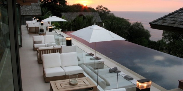 Utemöbler moderna designidéer teak pool villa-view-ocean