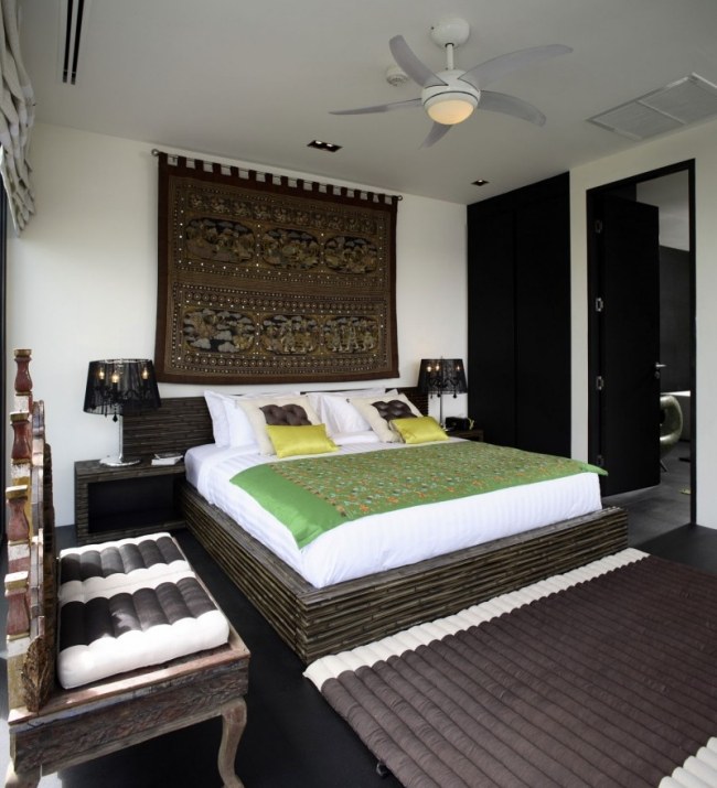 Exotisk inredning i sovrummet designidéer Sängkläder Design Hotel-Phuket Thailand