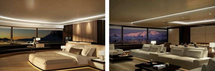 lyx yacht design interiör sovrum vardagsrum moderna utsikter