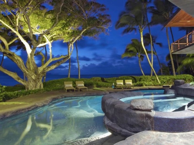 Hawaii pool belysning palm jacuzzi