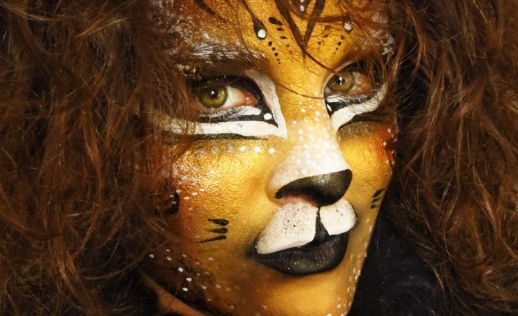 ansikte som ett lejon smink karneval guld vit svart