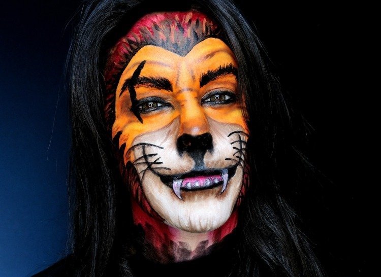 man halloween lejon ansikte make-up intensiva färger