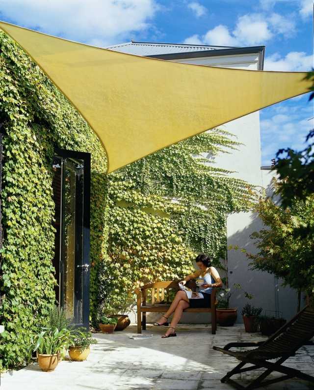markis terrass triangulär gul murgröna vägg dekorativa