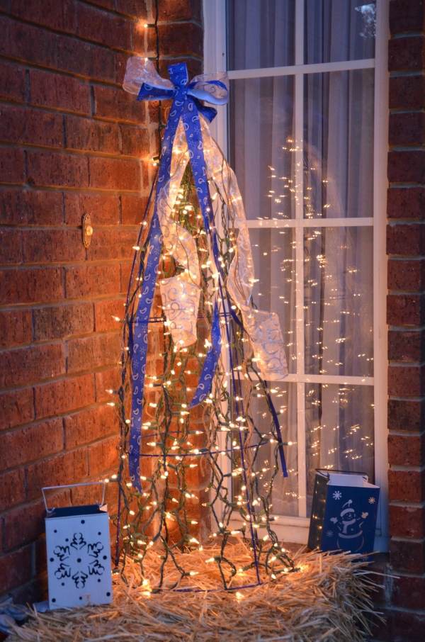 Julbelysning LED fairy lampor hus ingång blå band