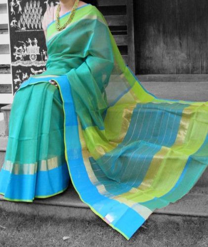 Handloom Maheshwari σε μπλε και πράσινο χρώμα