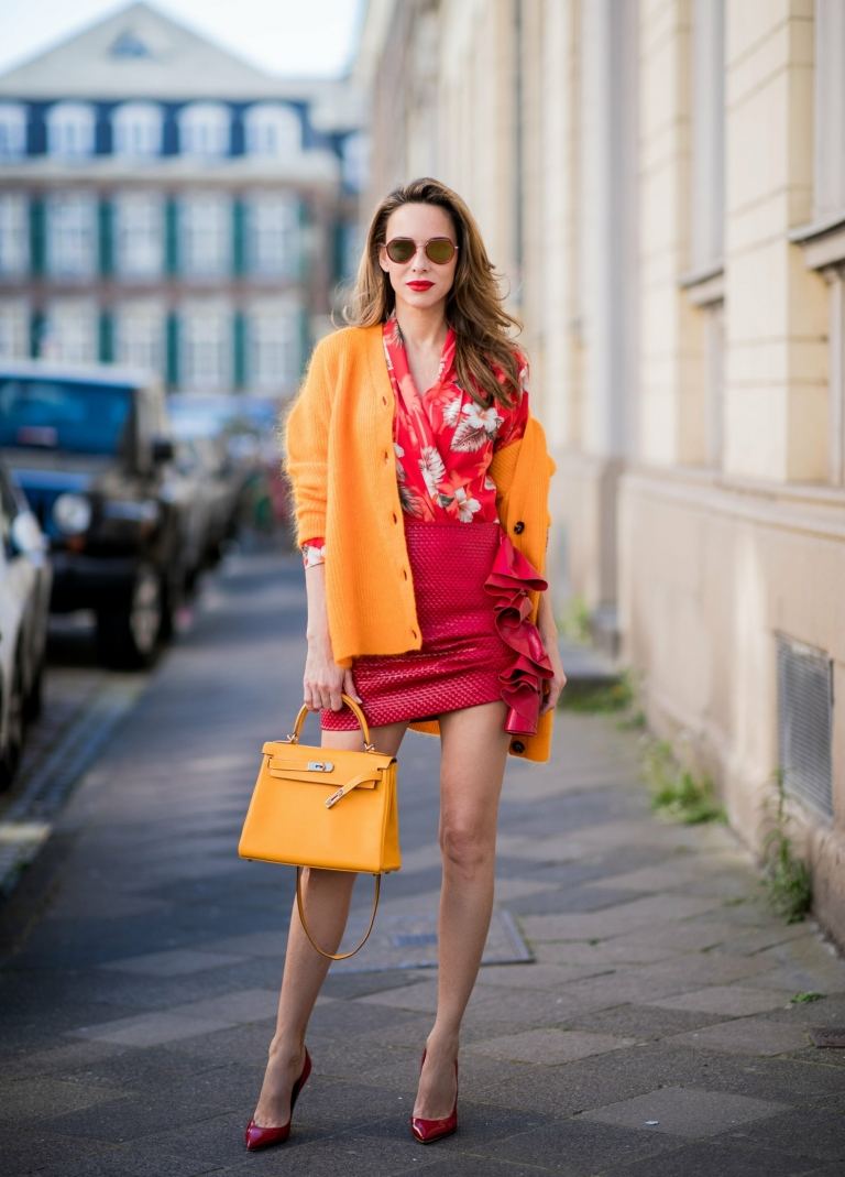 Orange pocket kombinera skjortblus med blommönster