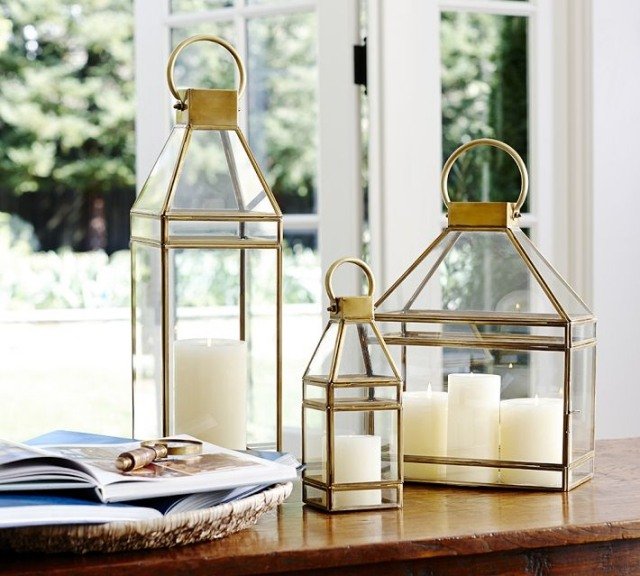 design lykta-metall koppar-pläterad-glasruta-vind ljus utomhus dekoration