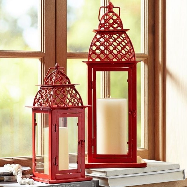Hurricane lantern Rödmålade ljus Hurricane lantern set av 2 metall