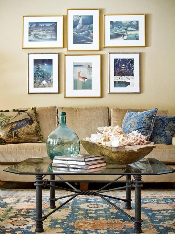 vardagsrum eklektiska asiatiska element maritim beige soffa
