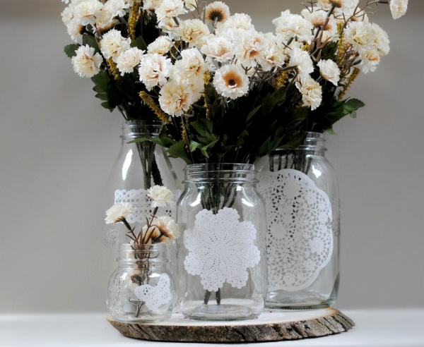 Syltburkar dekoration doily spets vintage