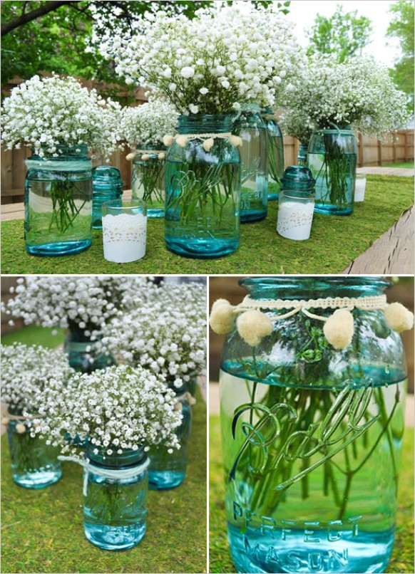 Syltburkar gypsophila bukett blå glasögon