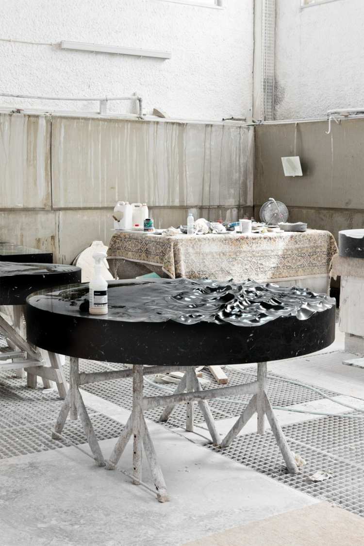havsvågsbord tabell lamell form marmor block design möbler