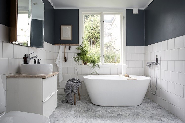 Marmor golvplattor i badrummet hexagon mönster modern