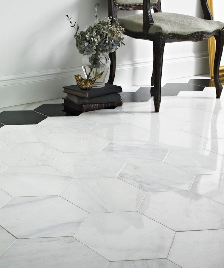 marmor ren vård golvplattor modern sexkantig