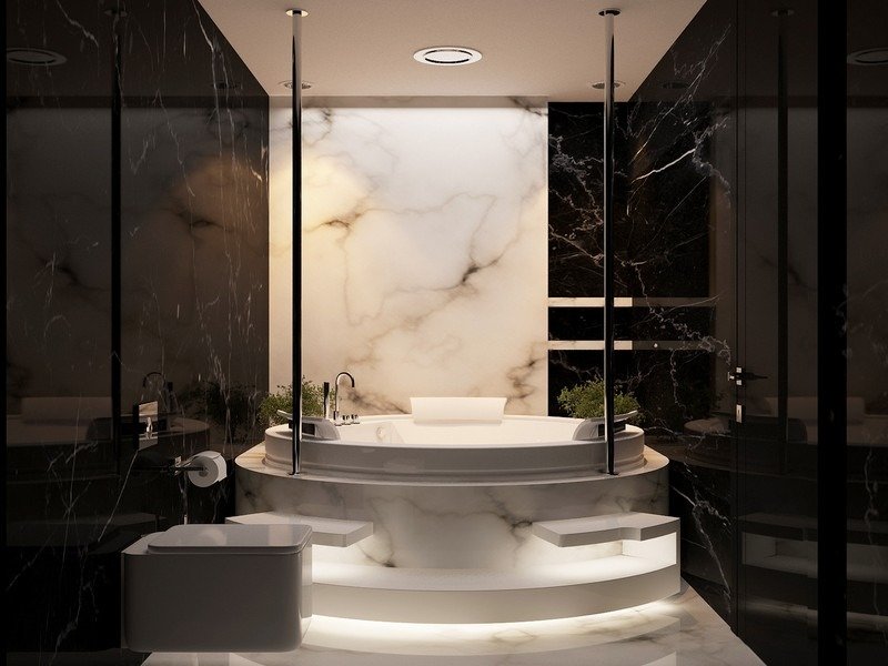 Marmorgolv-marmor kakel-badkar-glas duschkabin