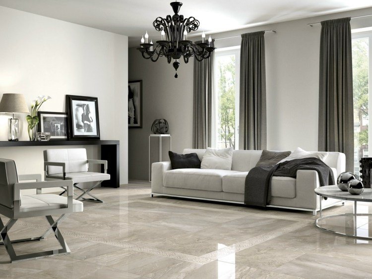 marmorgolv-hemma-vardagsrum-modern-snygg-grå-svart-ljuskrona