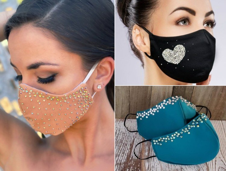 Subtila dekorationer med strass för feminina ansiktsmasker