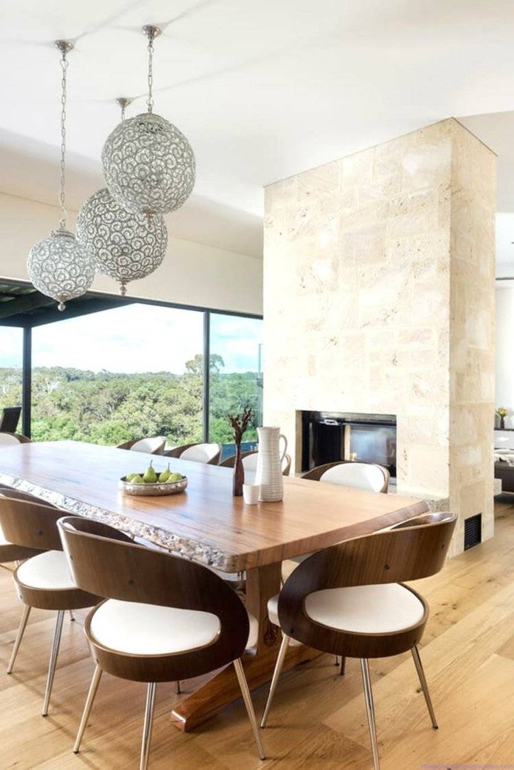 bord-massivt trä-sten-öppen spis-elfenben-färg-moderna-stolar-design